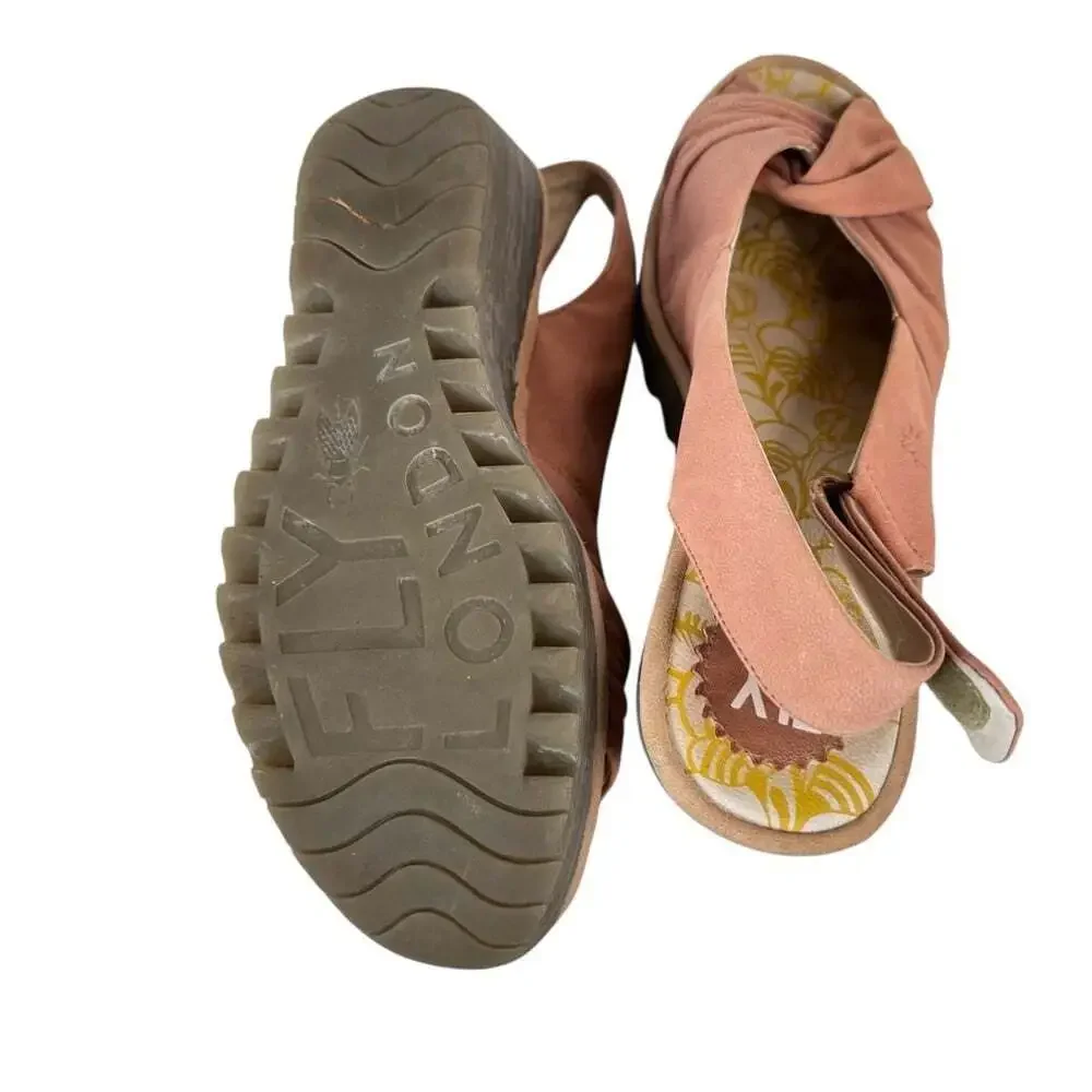Fly London Womens Yakin Slingback Wedge Sandals Leather Platform EU 41